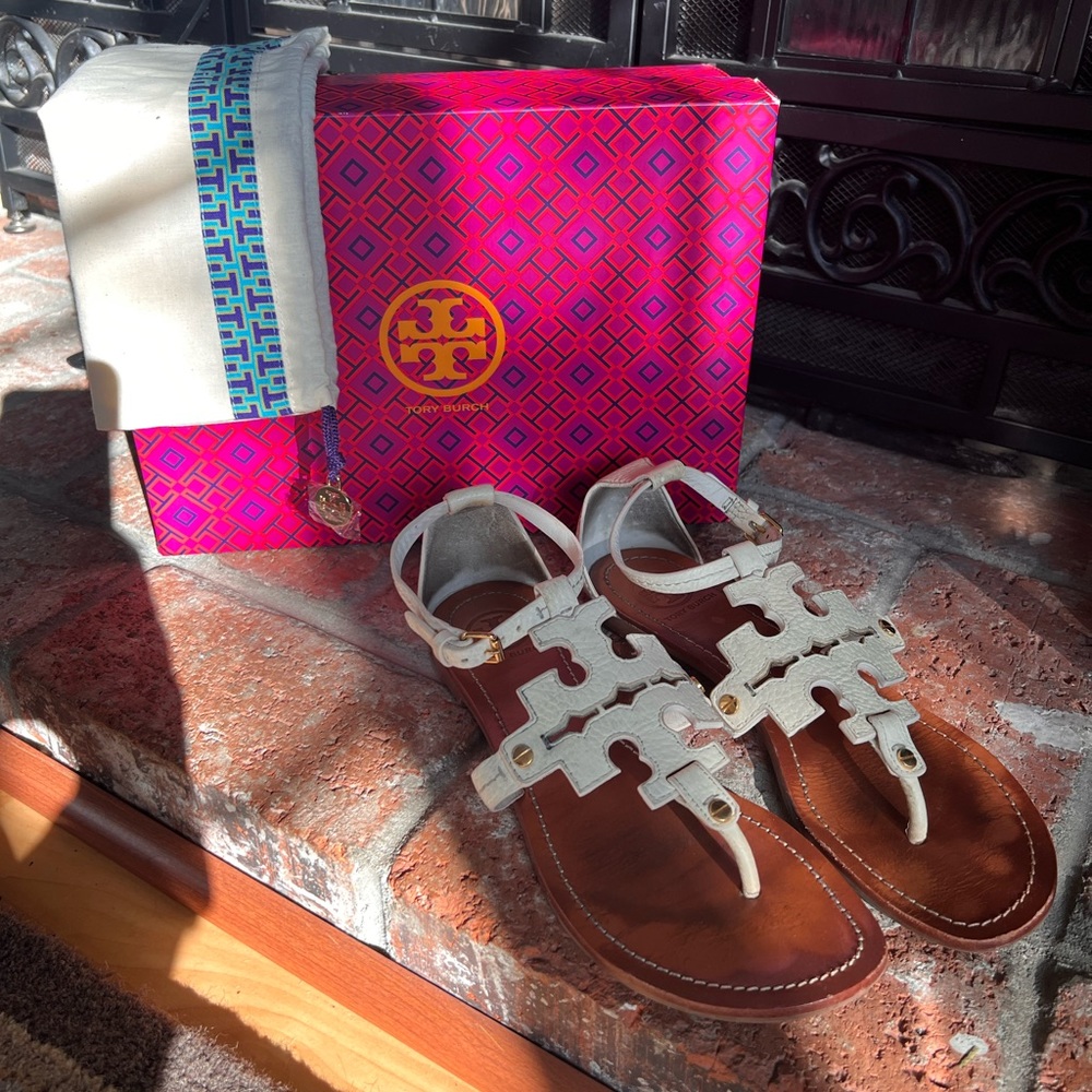 Tory Burch Phoebe Ivory Leather Sandals